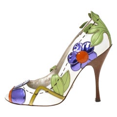 Dolce 
Gabbana Mehrfarbige Peep Toe Pumps aus Leder mit Blumendetails aus Leder Größe 40