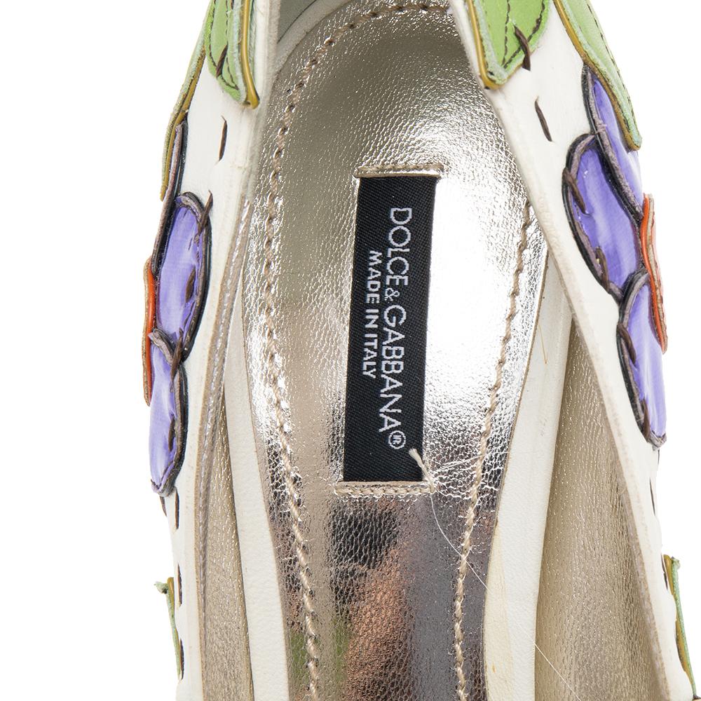 Women's Dolce & Gabbana Multicolor Leather Floral Peep Toe Pumps 37