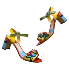 Dolce & Gabbana Multicolor Leather Floral Shoes Sandals Heels Crystals Flowers