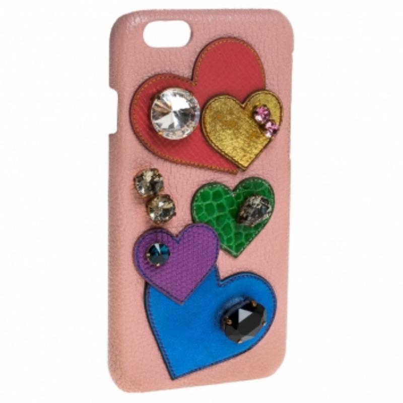 Dolce & Gabbana Mehrfarbiges iPhone 6S Etui aus Leder mit Herzkristallverzierung und Kristallverzierung im Zustand „Gut“ im Angebot in Dubai, Al Qouz 2