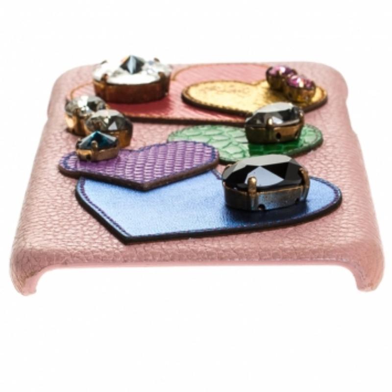 Dolce & Gabbana Mehrfarbiges iPhone 6S Etui aus Leder mit Herzkristallverzierung und Kristallverzierung im Angebot 2