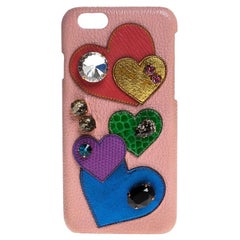 Dolce & Gabbana Multicolor Leather Heart Crystal Embellished iPhone 6S Case