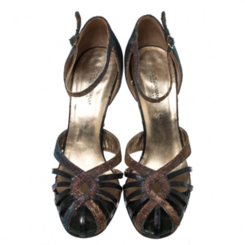 De las mujeres Dolce & Gabbana Sandalias con tira al tobillo de piel lamé multicolor talla 39 en venta