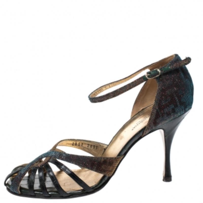 Dolce & Gabbana Sandalias con tira al tobillo de piel lamé multicolor talla 39 en venta 2