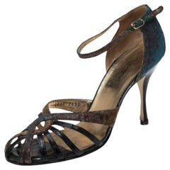 Dolce & Gabbana Multicolor Leather Lamé Strappy Ankle Strap Sandals Size 39