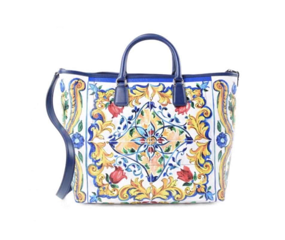 Gray Dolce & Gabbana Multicolor Leather Maiolica Beatrice Handbag Tote Bag Floral