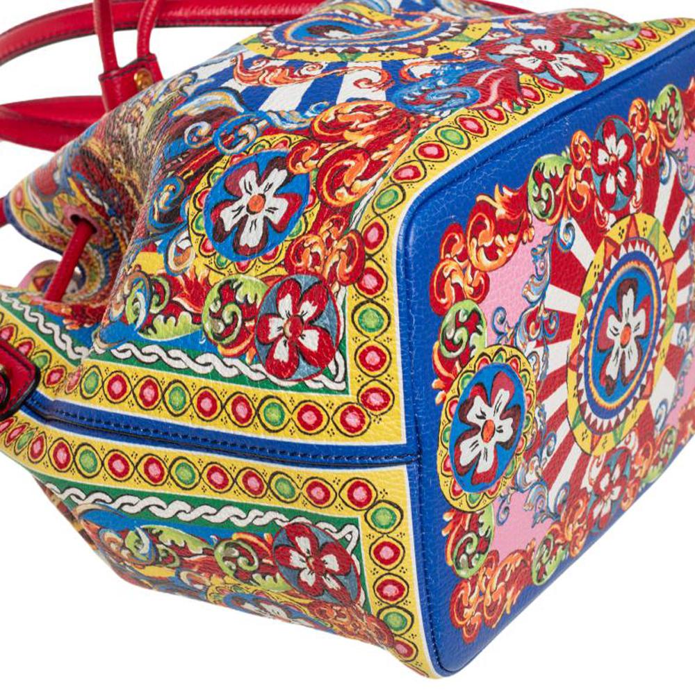 Dolce & Gabbana Multicolor Leather Majolica Bucket Bag In Good Condition In Dubai, Al Qouz 2