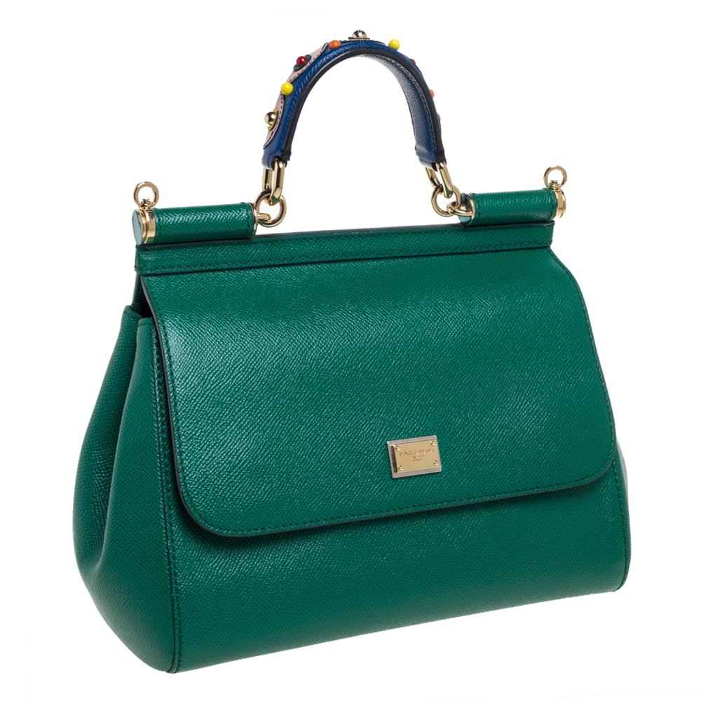 Blue Dolce & Gabbana Multicolor Leather Medium Embellished Miss Sicily Top Handle Bag