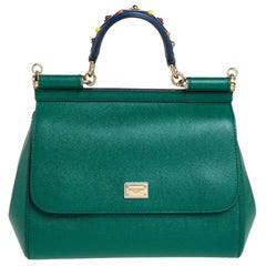 Dolce & Gabbana Multicolor Leather Medium Embellished Miss Sicily Top Handle Bag