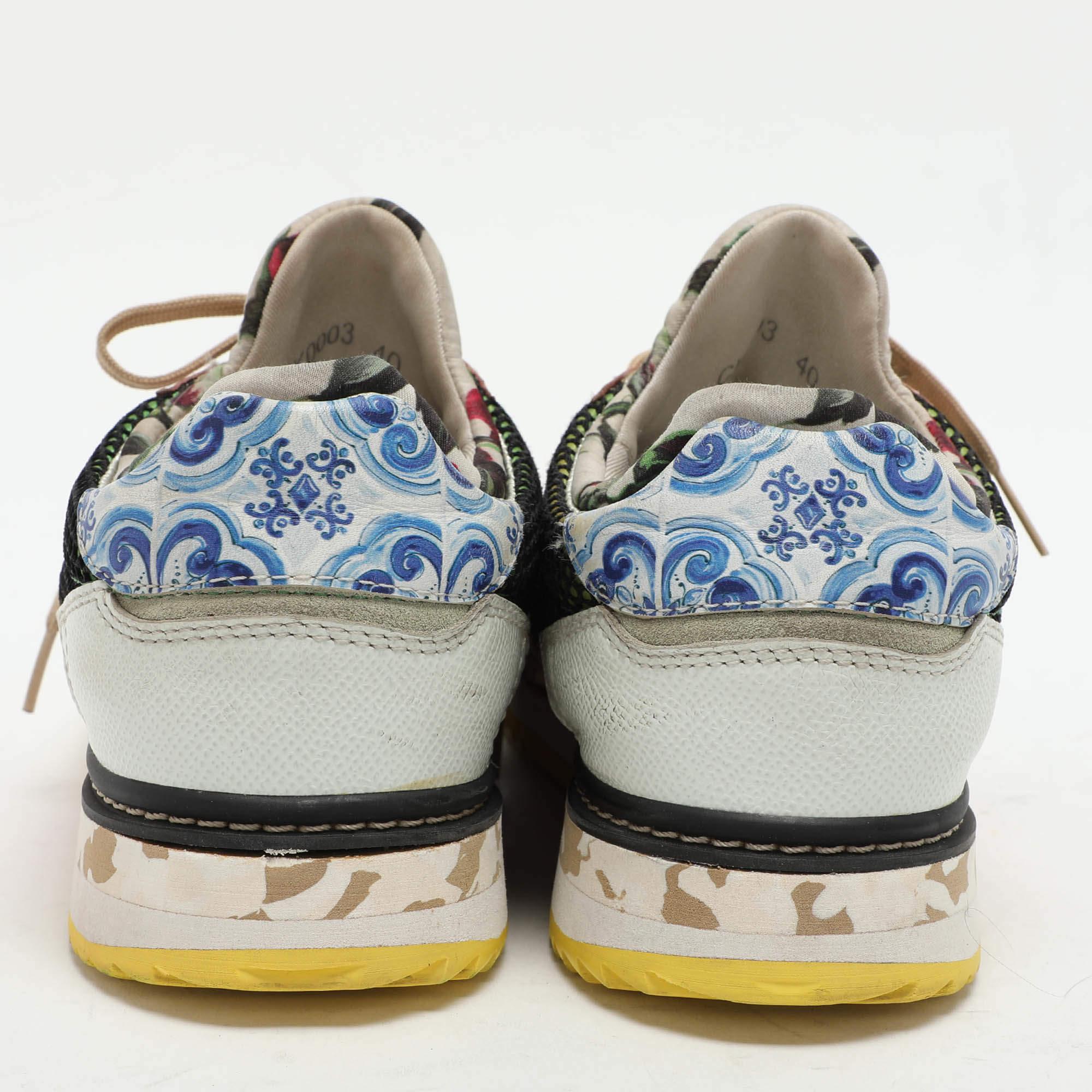 De las mujeres Dolce & Gabbana Zapatillas bajas de cuero multicolor con mezcla de malla talla 40 en venta