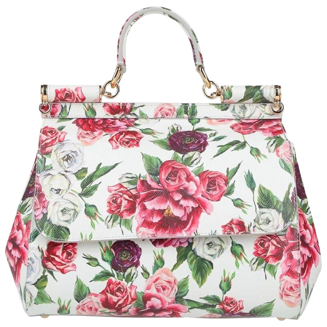 Dolce & Gabbana Bolso de Asa Superior de Piel Multicolor Rosa Peonía Sicilia DG