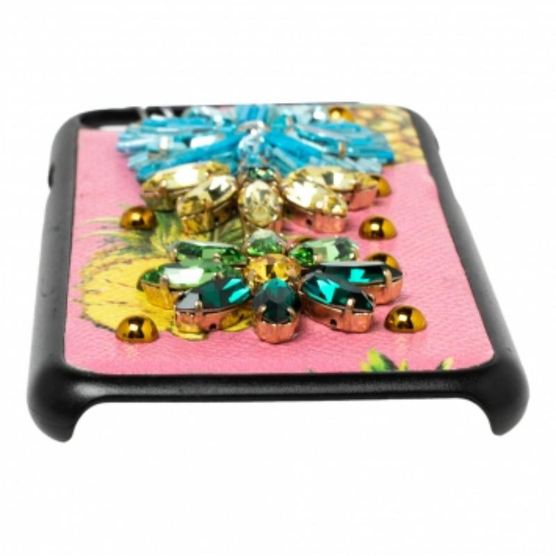 Women's Dolce & Gabbana Multicolor Leather Pineapple Crystal Embellished iPhone 7 Cover For Sale