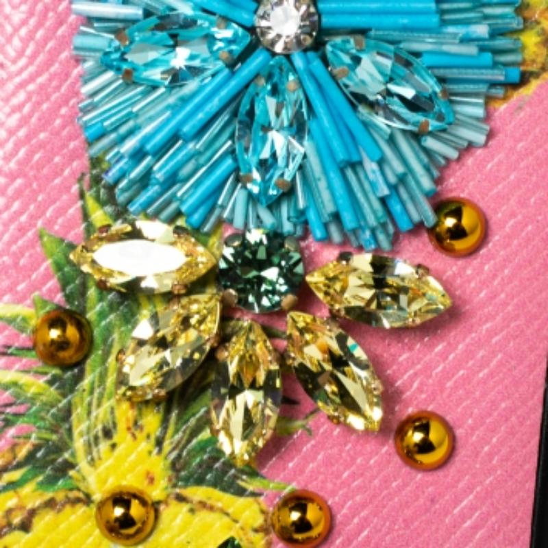 Dolce & Gabbana Multicolor Leather Pineapple Crystal Embellished iPhone 7 Cover For Sale 3