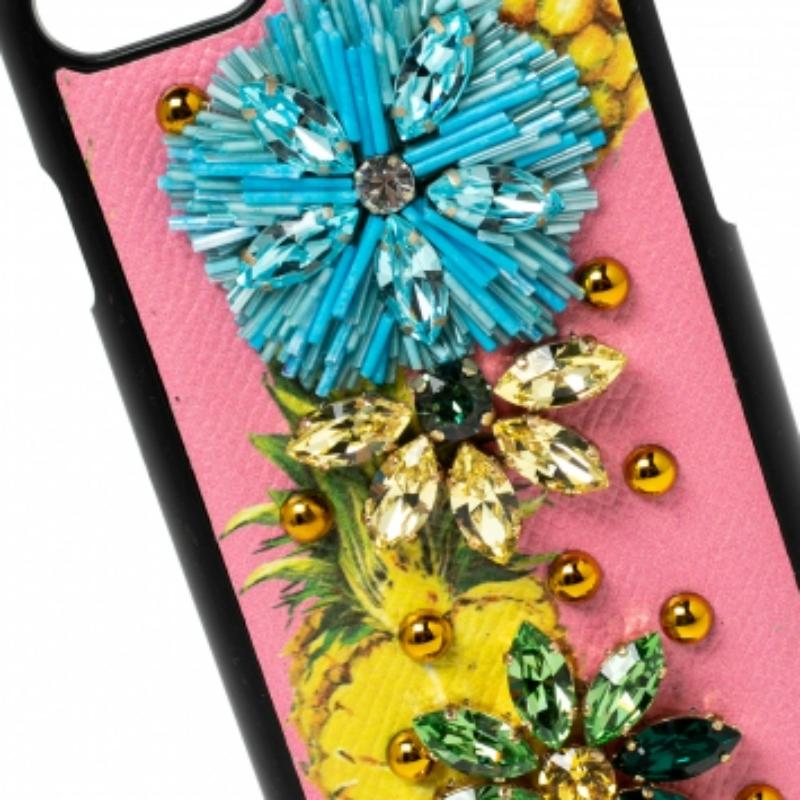 Dolce & Gabbana Multicolor Leather Pineapple Crystal Embellished iPhone 7 Cover For Sale 4