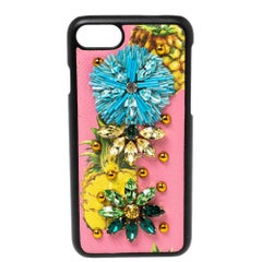 Dolce & Gabbana Cover per iPhone 7 in pelle multicolor con ananas e cristalli