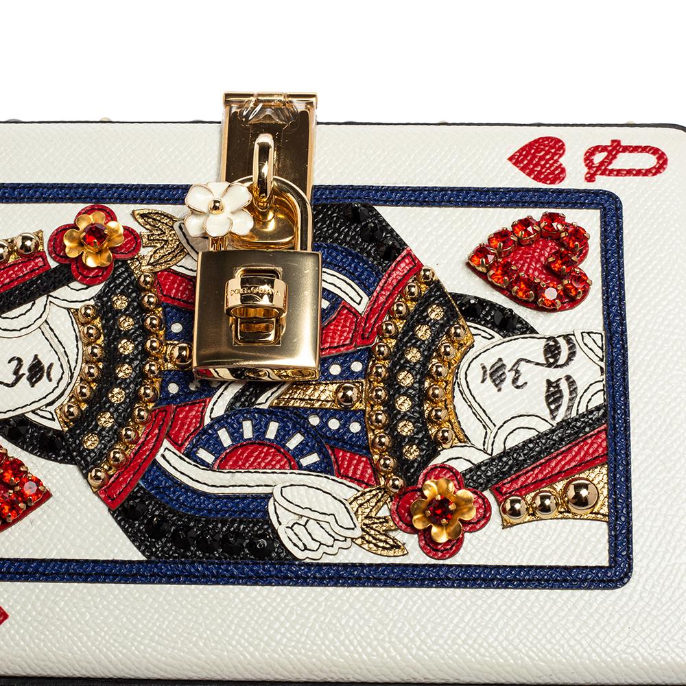 Beige Dolce & Gabbana Multicolor Leather Queen Of Hearts Box Clutch