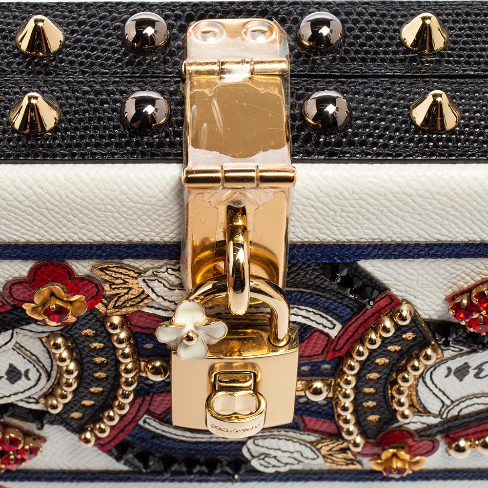 Dolce & Gabbana Multicolor Leather Queen Of Hearts Box Clutch In Excellent Condition In Dubai, Al Qouz 2