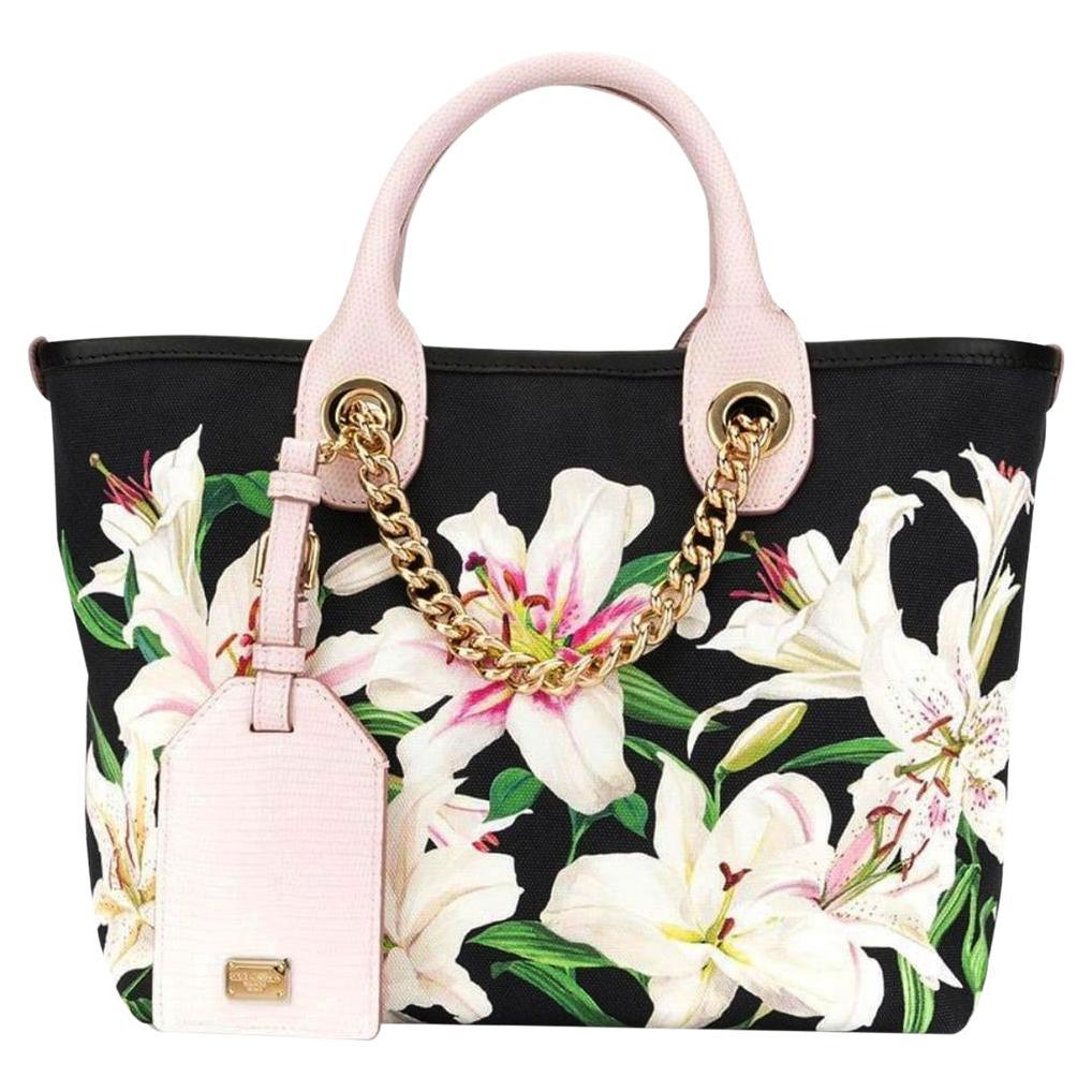 Dolce & Gabbana Multicolor Leather White Lily Capri Handbag Tote Bag Floral 