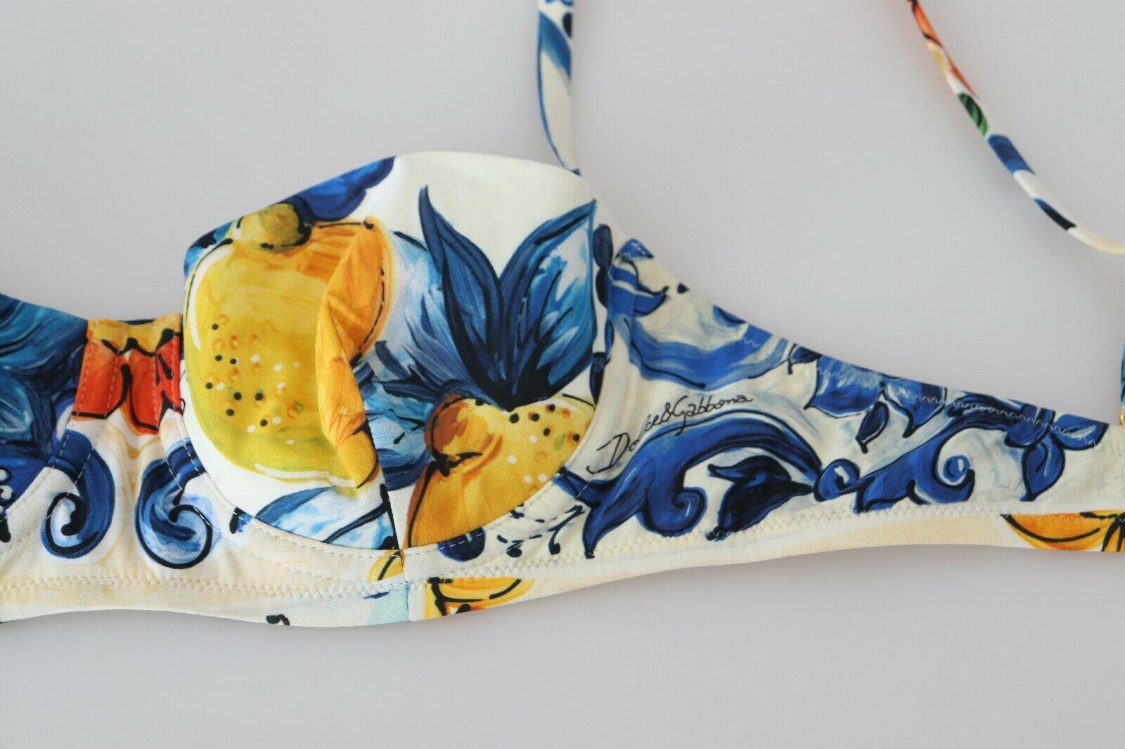 Beige Dolce & Gabbana Multicolor Lemon Majolica Swimsuit Swimwear Bikini Beachwear 