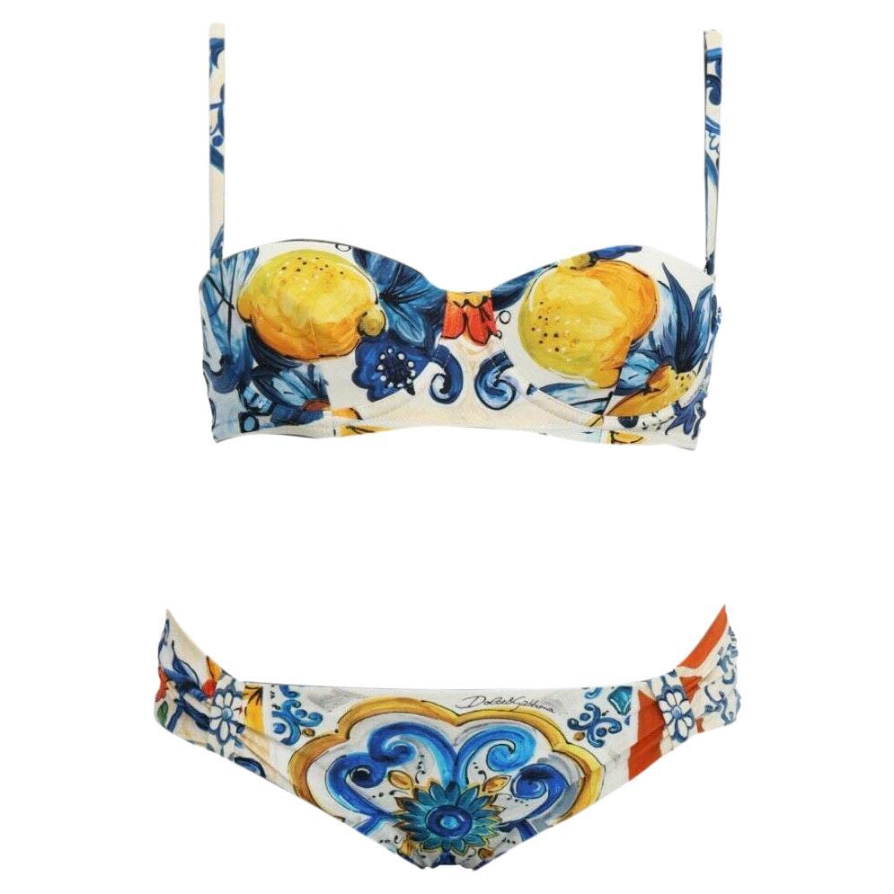 Dolce & Gabbana Multicolor Lemon Majolica Swimsuit Swimwear Bikini Beachwear 