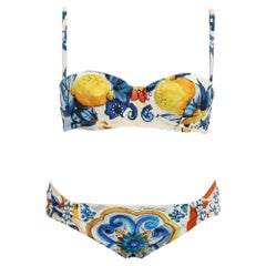 Dolce & Gabbana Multicolor Lemon Majolica Swimsuit Swimwear Bikini Beachwear 