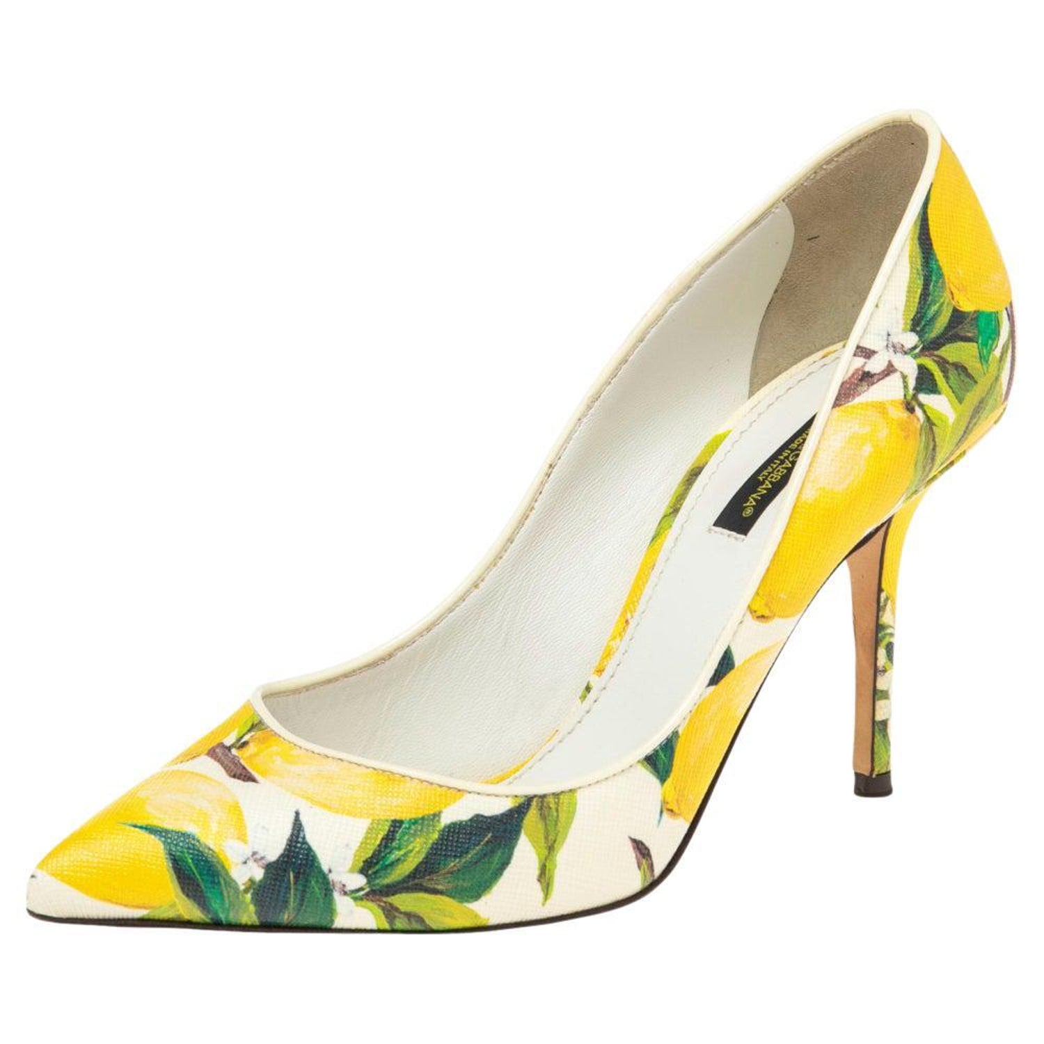 Dolce and Gabbana Multicolor Lemon Print Coated Canvas Pointed Toe Pumps  Size 38 at 1stDibs