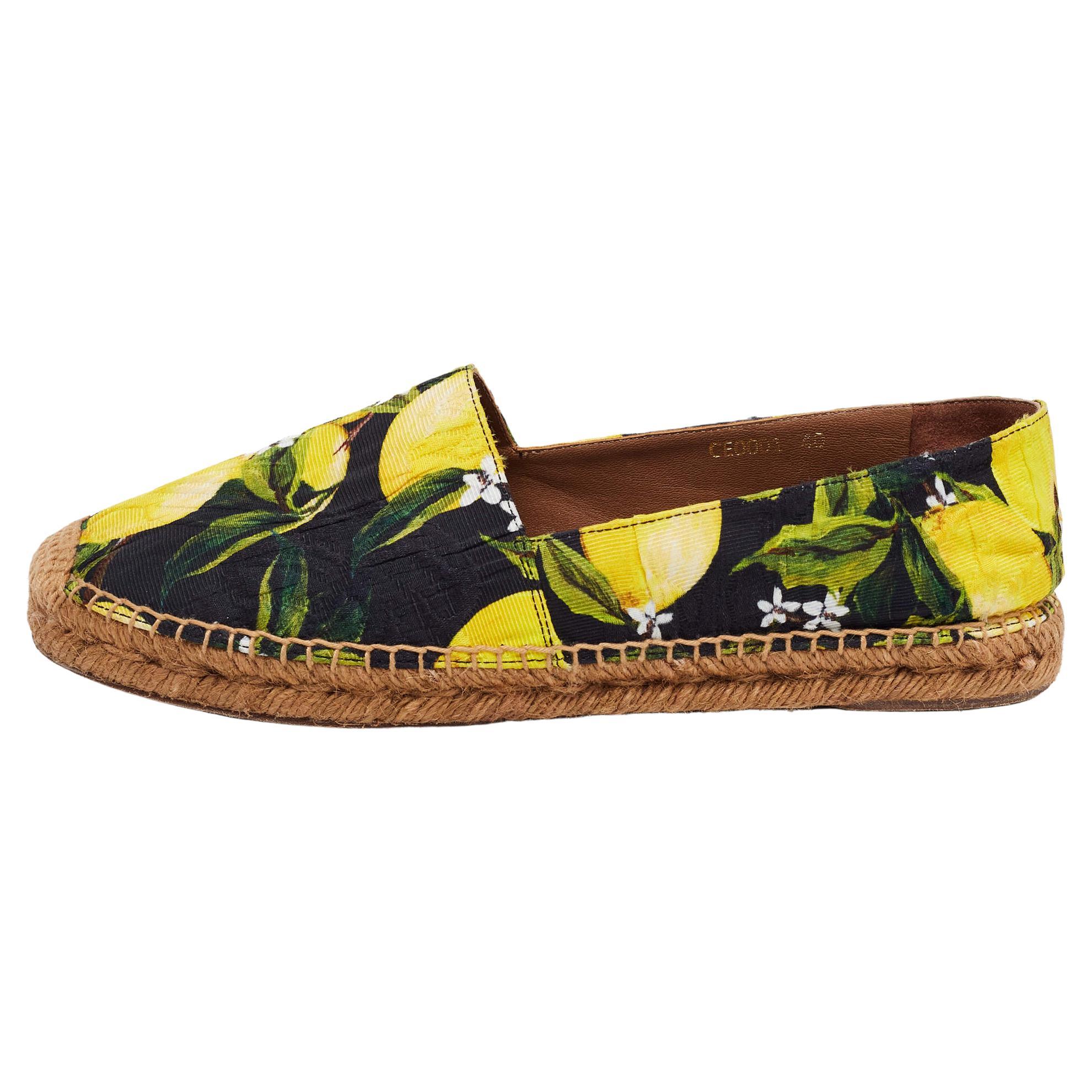 Dolce & Gabbana Multicolor Lemon Print Fabric Platform Espadrille Flats Size 40 For Sale