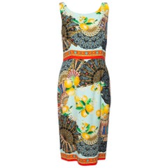 Dolce & Gabbana Multicolor Lemon Print Silk Crepe Sheath Dress M