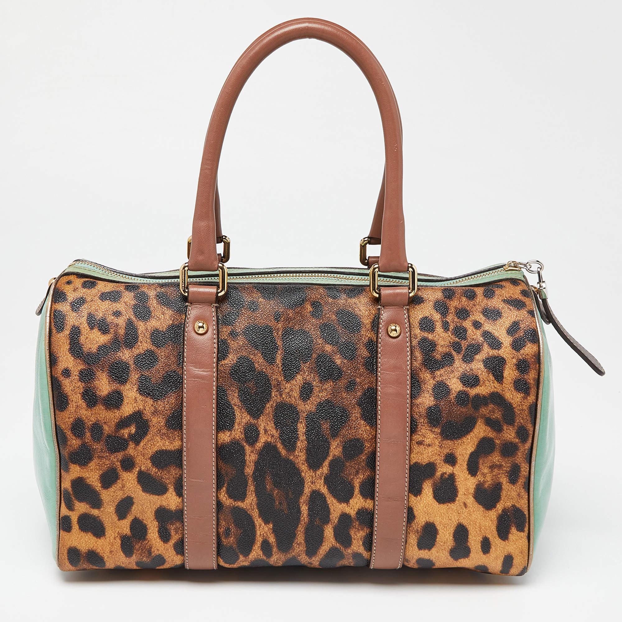 Dolce & Gabbana Multicolor Leopard Coated Canvas and Leather Miss Escape Boston  For Sale 7