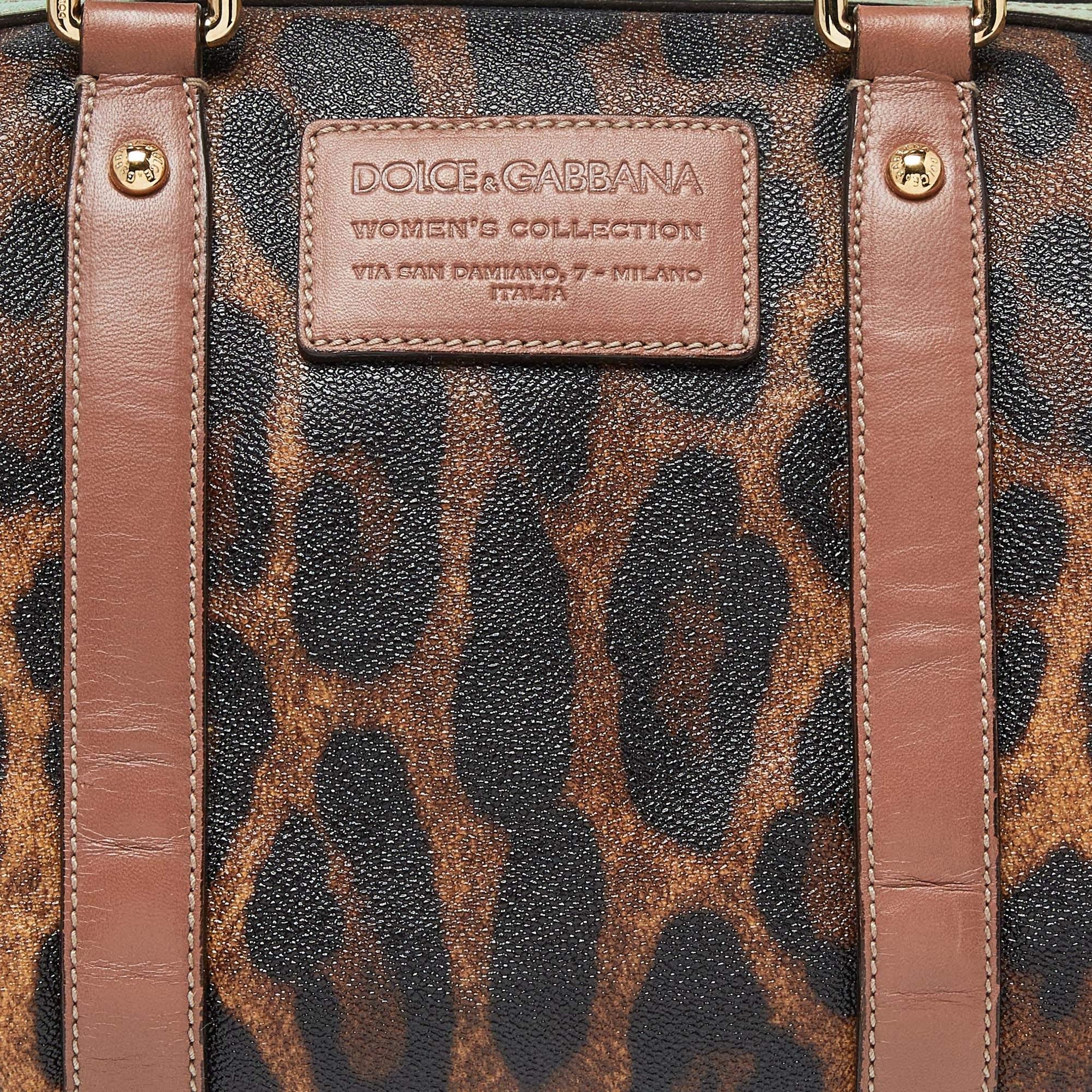 Dolce & Gabbana Multicolor Leopard Coated Canvas and Leather Miss Escape Boston  For Sale 3