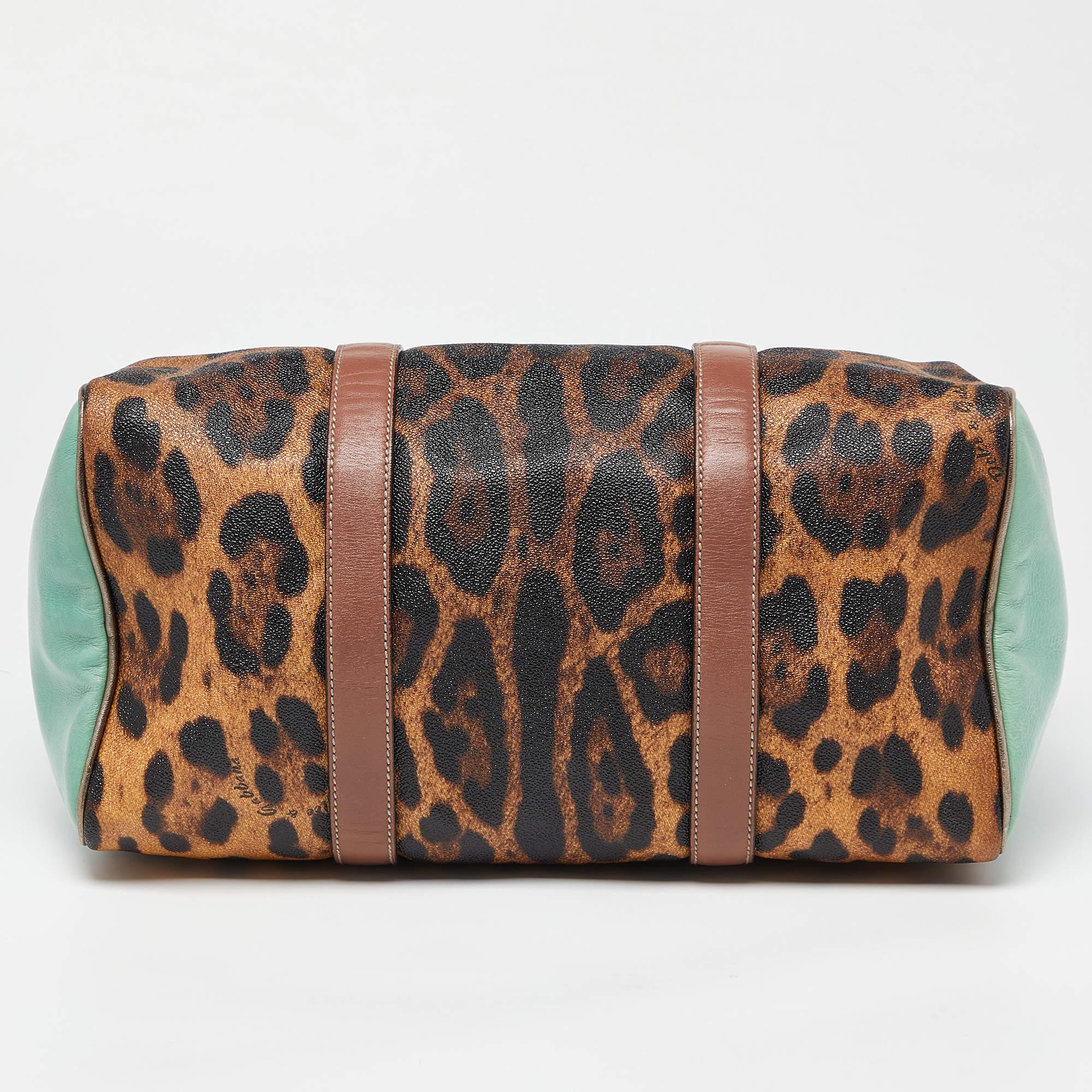 Dolce & Gabbana Multicolor Leopard Coated Canvas and Leather Miss Escape Boston  For Sale 4