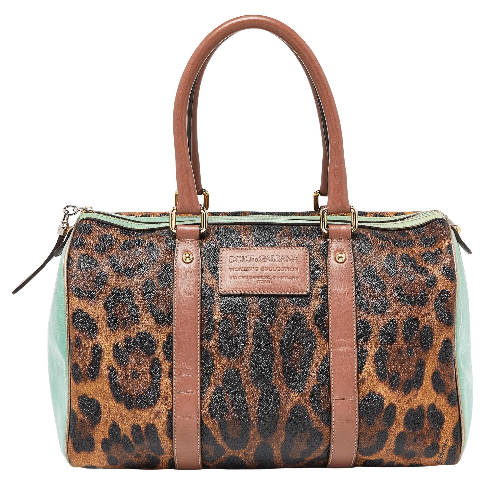 Dolce & Gabbana Multicolor Leopard Coated Canvas and Leather Miss Escape Boston  For Sale