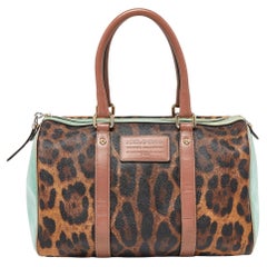 Dolce & Gabbana Mehrfarbiges Leoparden beschichtetes Segeltuch und Leder Miss Escape Boston 