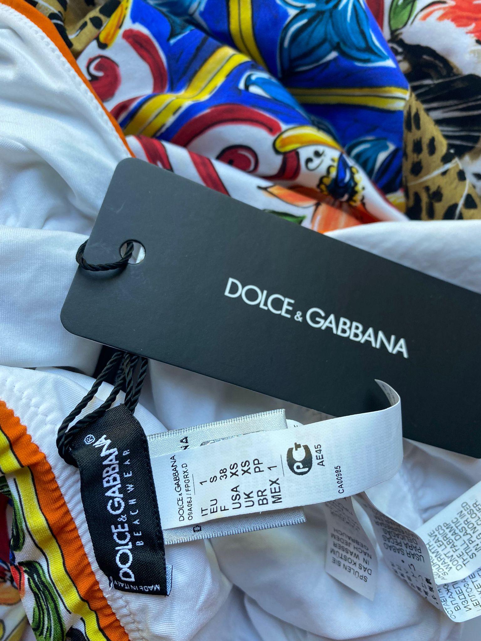 Dolce & Gabbana Multicolor Leopard Maiolica Swimsuit Bikini Swimwear Beachwear  In New Condition For Sale In WELWYN, GB