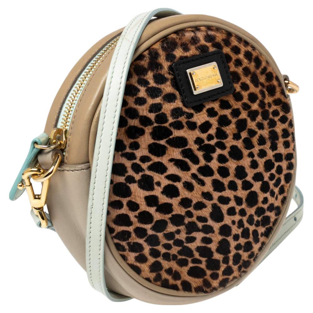 Dolce & Gabbana Multicolor/Leopard Print Calf Hair And Leather Shoulder Bag In Good Condition For Sale In Dubai, Al Qouz 2