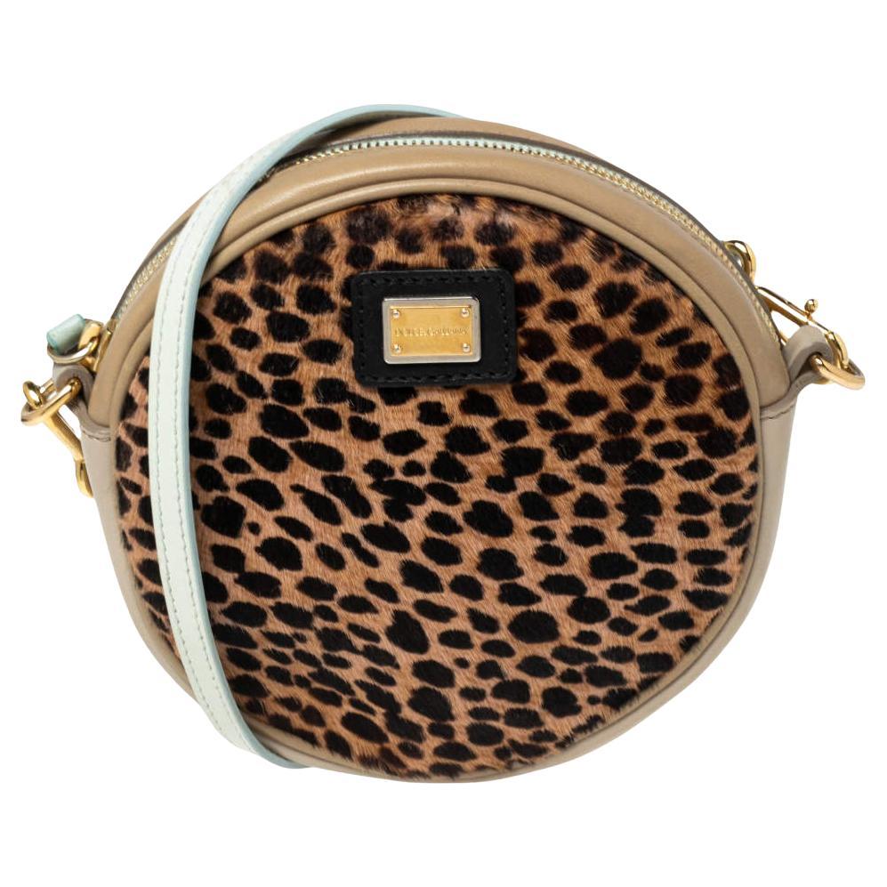 Dolce & Gabbana Multicolor/Leopard Print Calf Hair And Leather Shoulder Bag For Sale