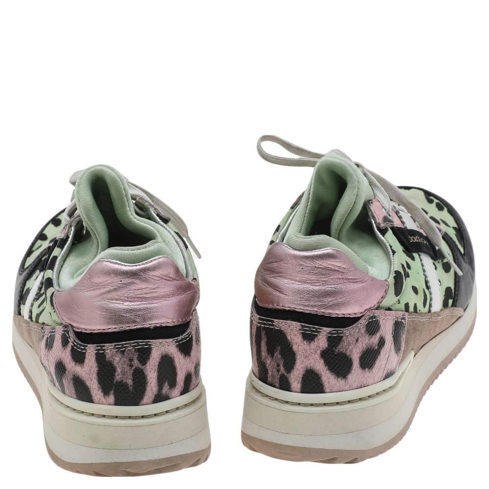 Women's Dolce & Gabbana Multicolor Leopard Print Canvas And Leather Low Top Sneakers Siz For Sale