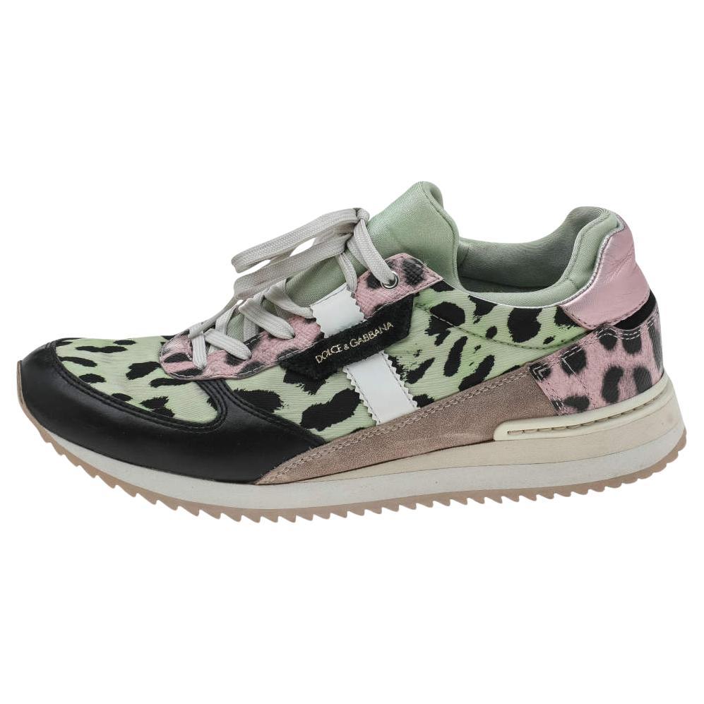 Dolce & Gabbana Multicolor Leopard Print Canvas And Leather Low Top Sneakers Siz For Sale
