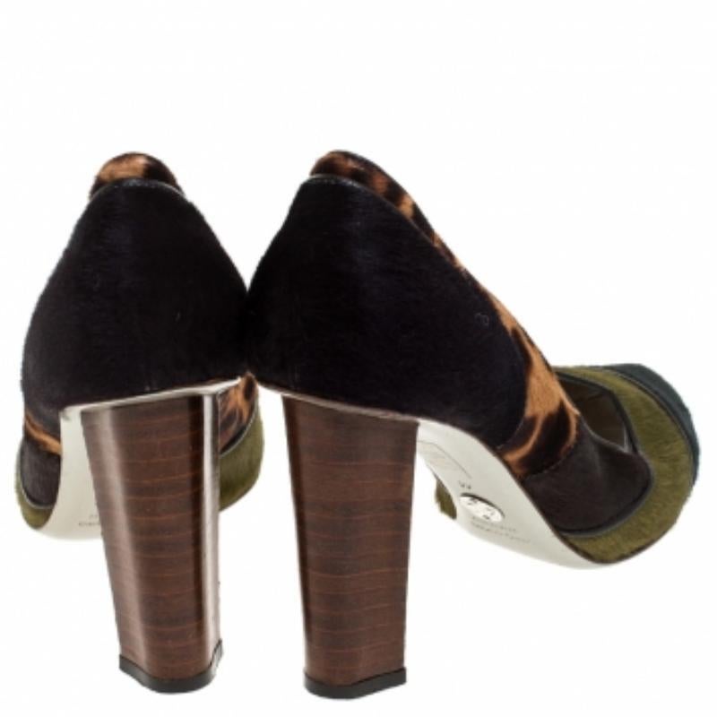Noir Dolce & Gabbana - Escarpins à talon bloc en poils de poney multicolores/imprimés léopard - Taille 41 en vente