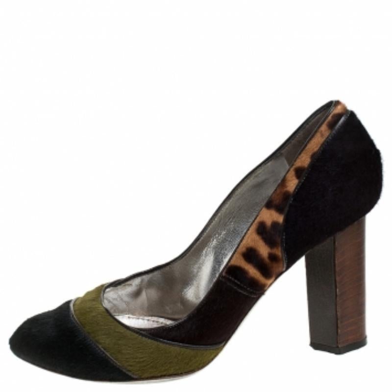 Dolce & Gabbana - Escarpins à talon bloc en poils de poney multicolores/imprimés léopard - Taille 41 Pour femmes en vente