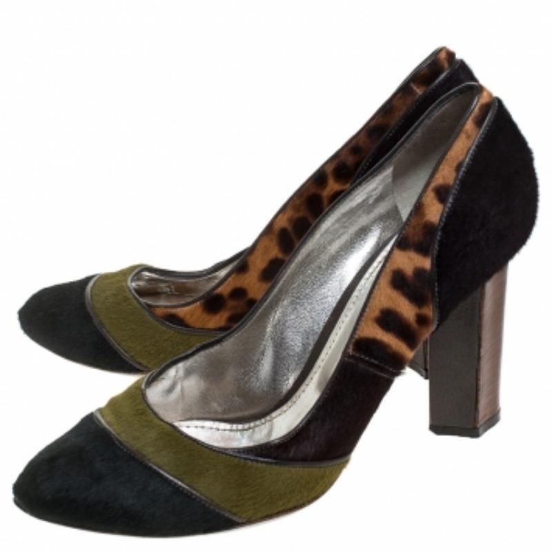 Dolce & Gabbana - Escarpins à talon bloc en poils de poney multicolores/imprimés léopard - Taille 41 en vente 1