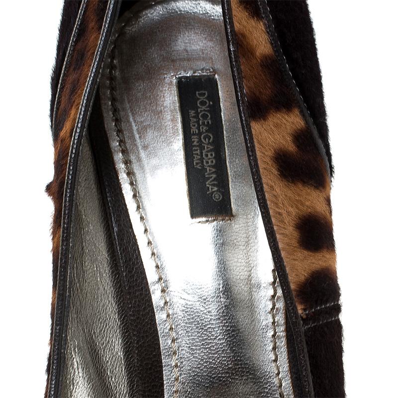 Black Dolce & Gabbana Multicolor/Leopard Print Pony Hair Block Heel Pumps Size 41 For Sale