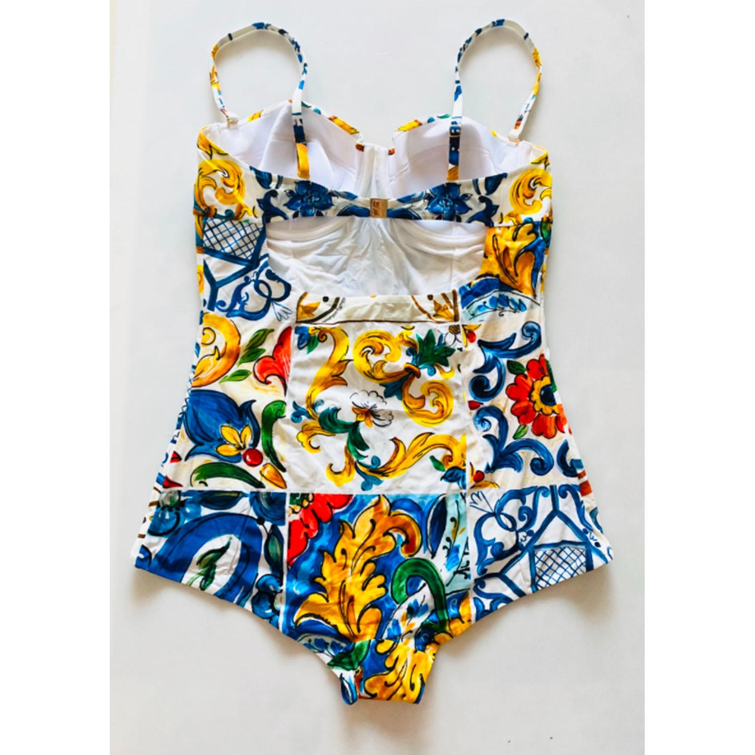 Women's Dolce & Gabbana Multicolor Maiolica Flowers Swimsuit Bikini Swimwear Beachwear 