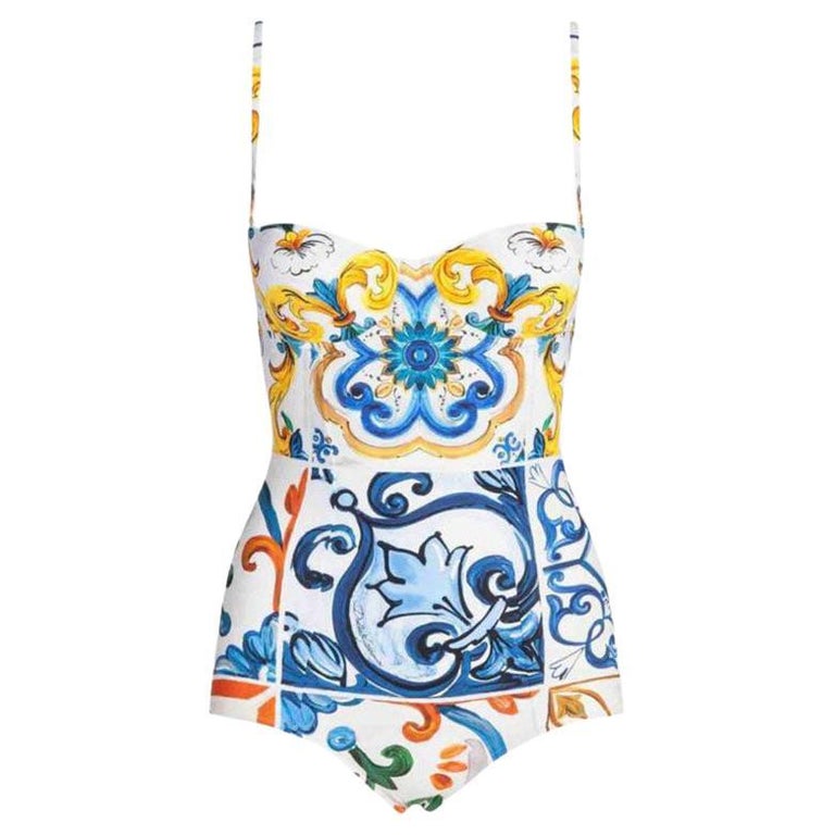 Dolce and Gabbana Multicolor Maiolica Flowers Swimsuit Bikini Swimwear ...