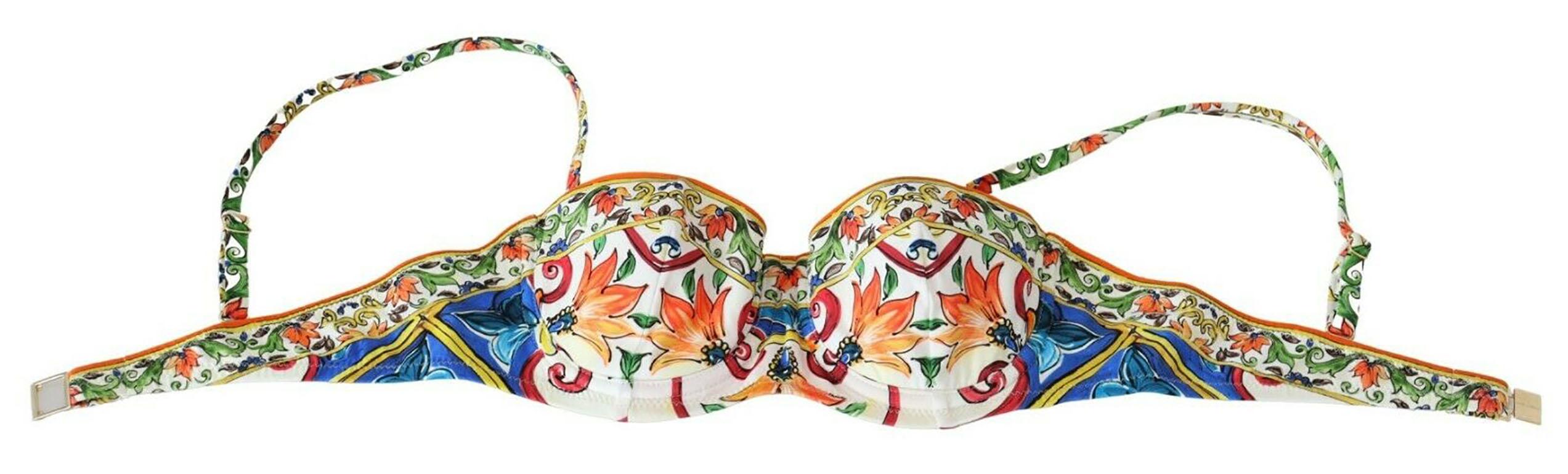 Dolce & Gabbana Multicolor Majolica 2-Piece Swimsuit Swimwear Bikini Beachwear  2