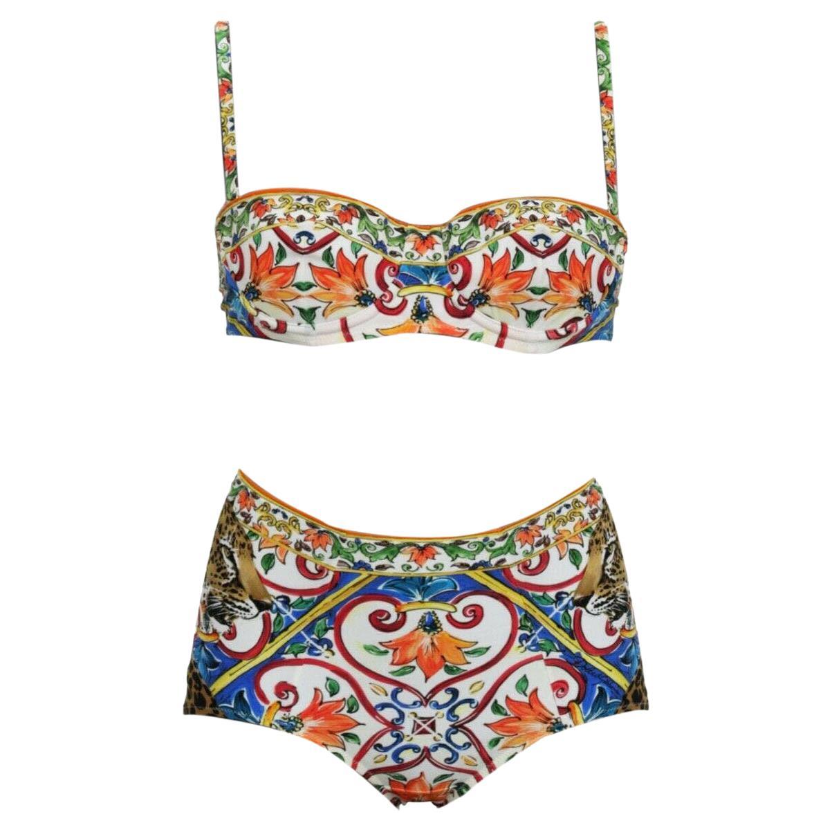 Dolce & Gabbana Multicolor Majolica 2-Piece Swimsuit Swimwear Bikini Beachwear 