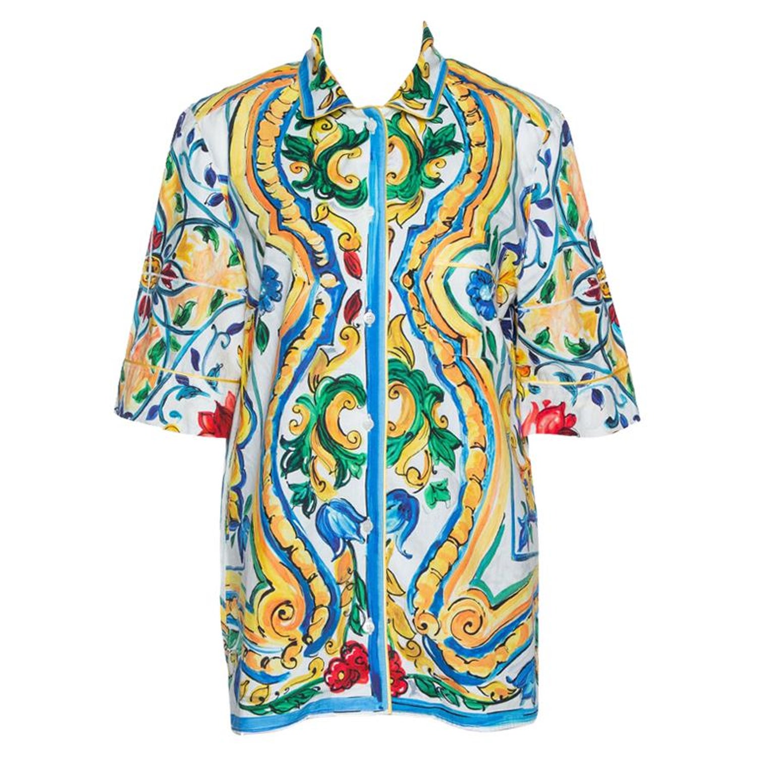 Dolce and Gabbana Multicolor Majolica Print Cotton Oversized Shirt M at  1stDibs