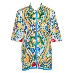 Dolce & Gabbana Mehrfarbiges Hemd aus Baumwolle mit Majolika-Druck in Übergröße M