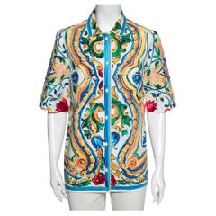 Dolce & Gabbana Mehrfarbiges übergroßes Hemd aus Baumwolle mit Majolika-Druck S