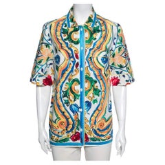 Dolce & Gabbana Mehrfarbiges Hemd aus Baumwolle mit Majolika-Druck in Übergröße S
